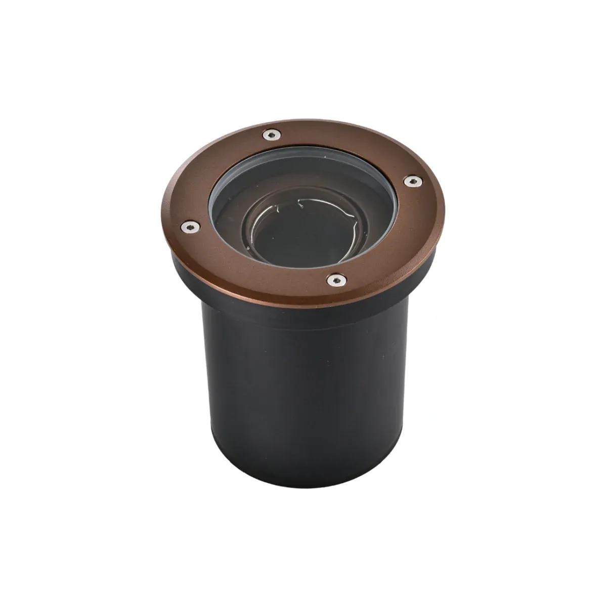 NA-GU10 round inground uplight with clear glass lens and polished trim ring, GU10 lamp holder, IP66 - NoorArch outdoor lighting
