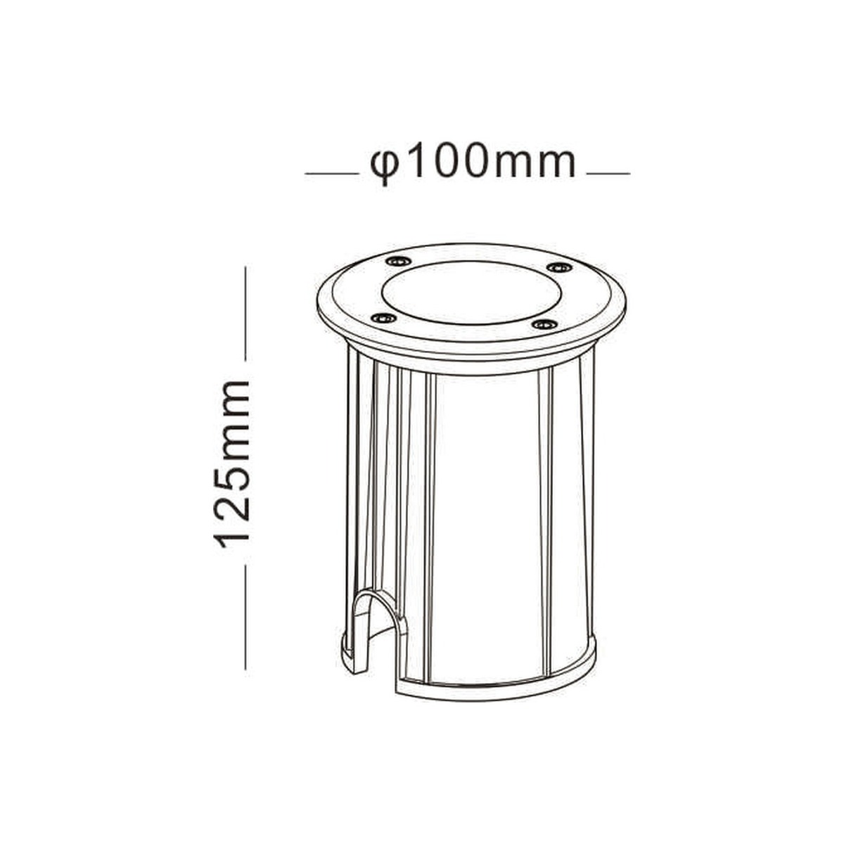 NA-BD8310 round inground up light dimension drawing Dia100mm H125mm - aluminium die-cast, GU10, IP67 - NoorArch outdoor lighting