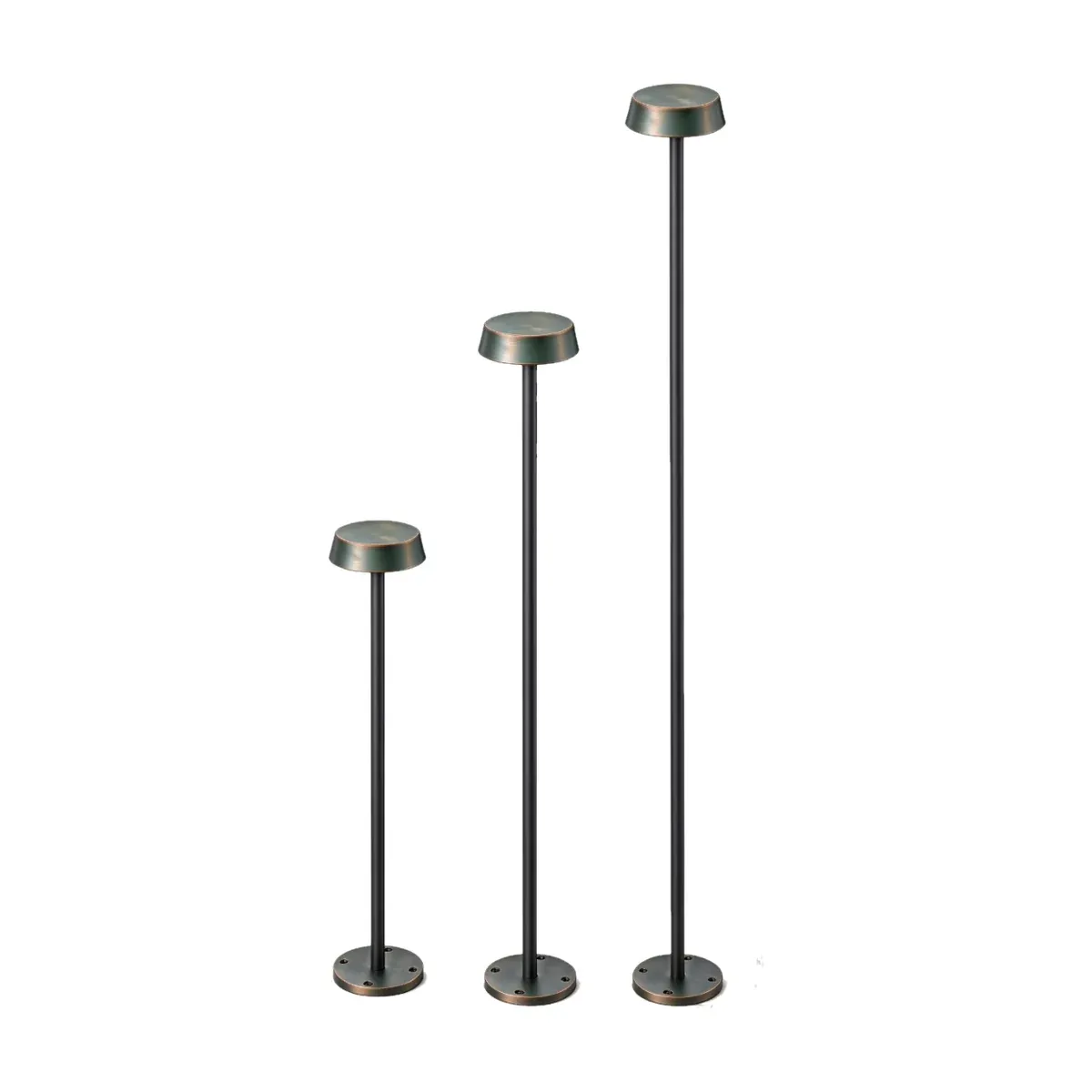 Stainless steel lawn light with tapered drum head at 40, 60 and 80 cm, patina finish, IP65 24V - NoorArch outdoor lighting