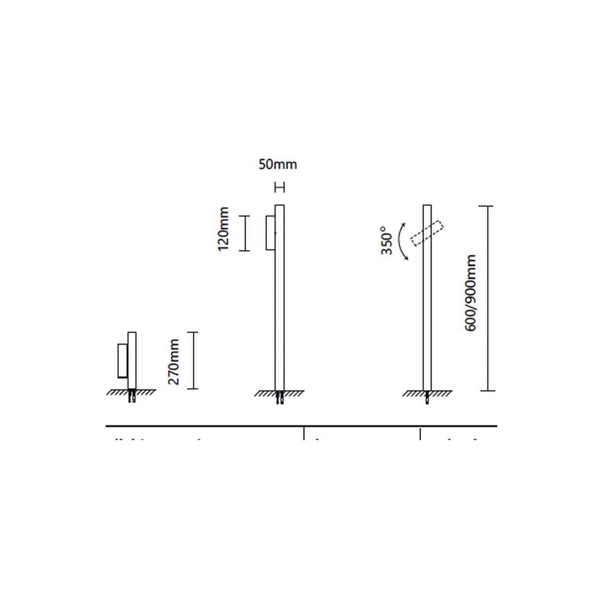 NA-TUBE-X1 - dimension drawing - NoorArch outdoor lighting