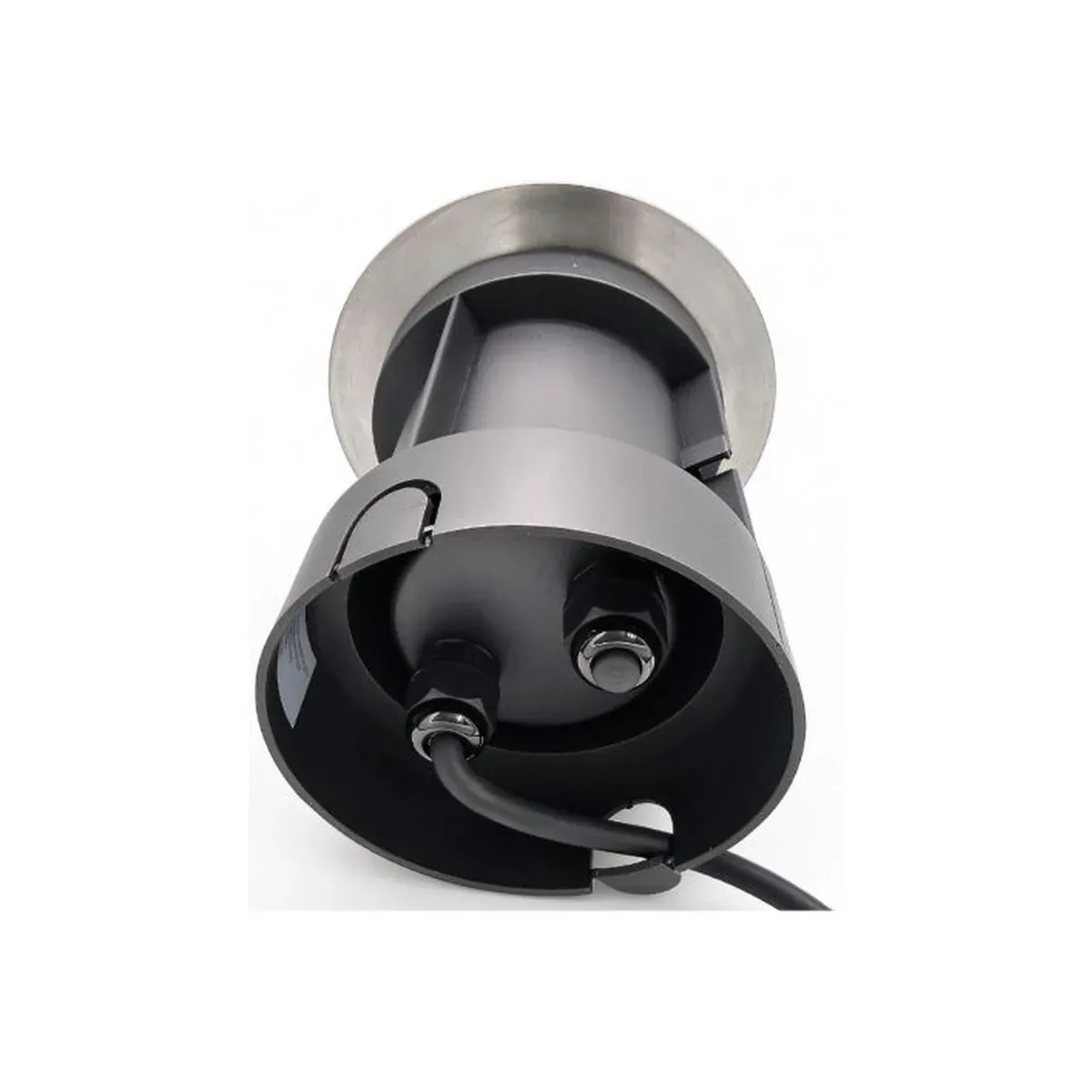NAG-3ARM inground light base underside with stainless steel cable glands and power cable - NoorArch outdoor lighting