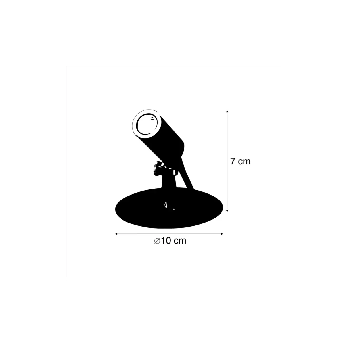 Spotlight on base stand silhouette with 10 cm base diameter and 7 cm height callouts - NoorArch outdoor lighting