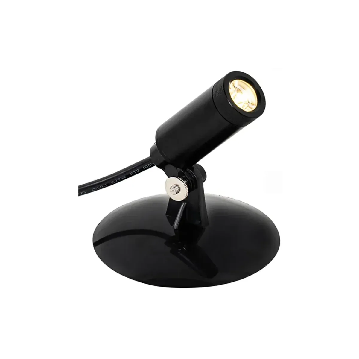 Single garden spotlight on round base stand for decks, patios and planters - NoorArch outdoor lighting