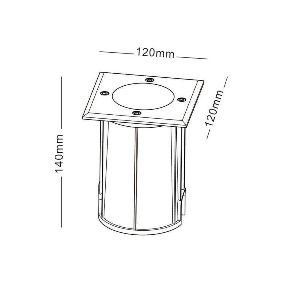 NA-BD8311 square inground up light dimension drawing 120x120mm H140mm - aluminium die-cast, GU10, IP67 - NoorArch outdoor lighting