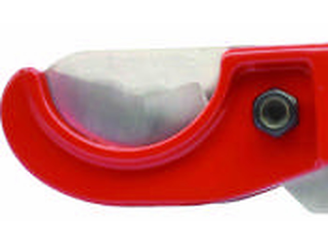 Red scissor-style PVC pipe cutter head and blade
