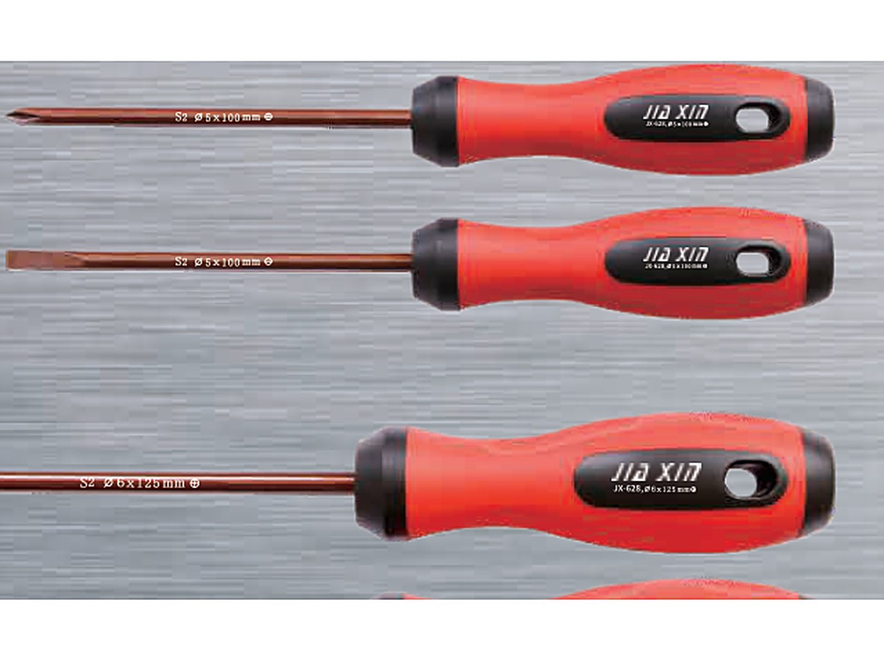 S2 tool steel screwdriver shafts with red and black handles