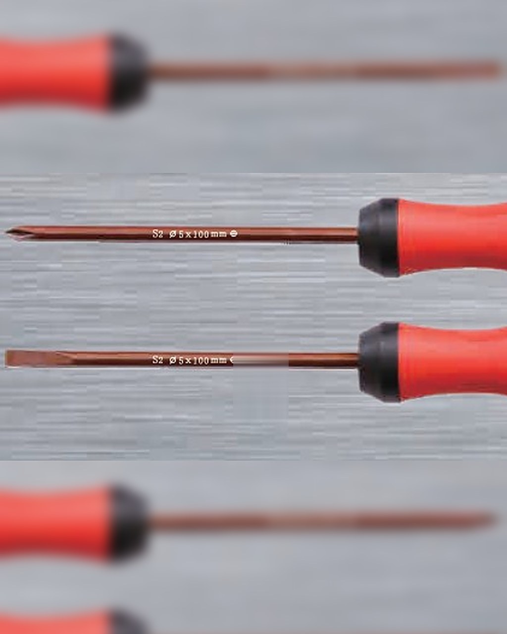 S2 tool steel screwdriver shafts with red and black handles