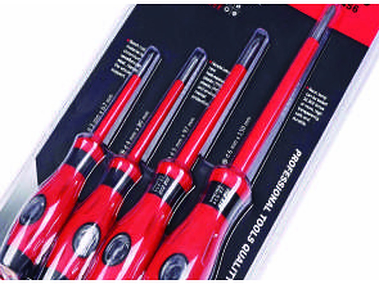Four red voltage tester screwdrivers with black heat-resistant handles