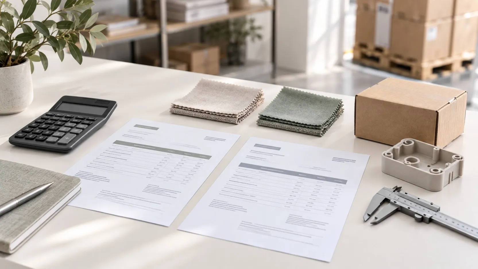 Supplier quotation comparison with material samples, packaging and inspection tools