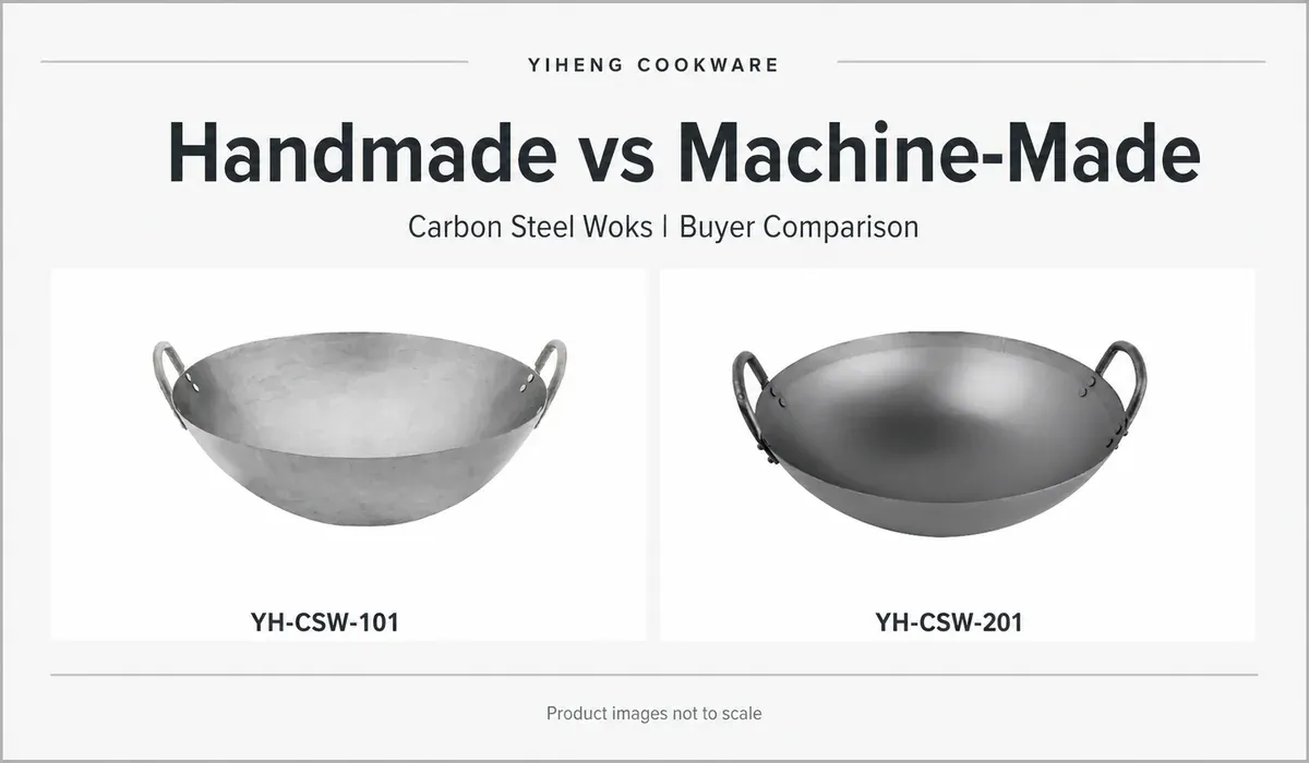 YIHENG YH-CSW-101 and YH-CSW-201 double-handle carbon steel woks in a buyer comparison