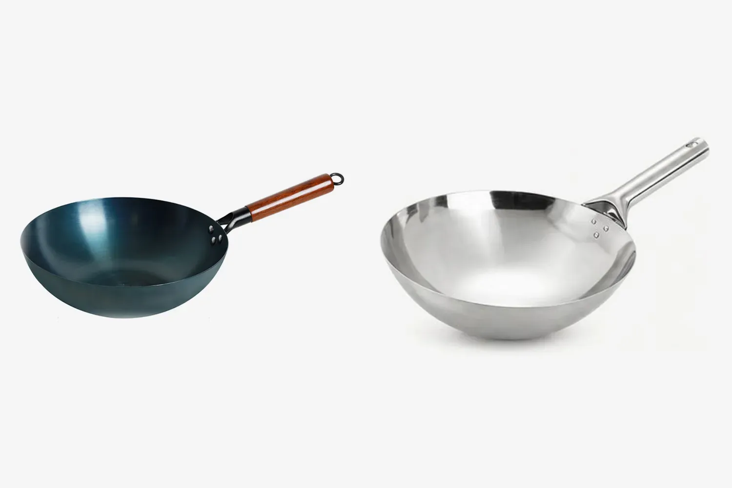 YH-CSW-302 pre-seasoned carbon steel wok and YH-CSW-601 stainless steel wok with riveted handle: reports should name the exact model, material, and finish being bought.
