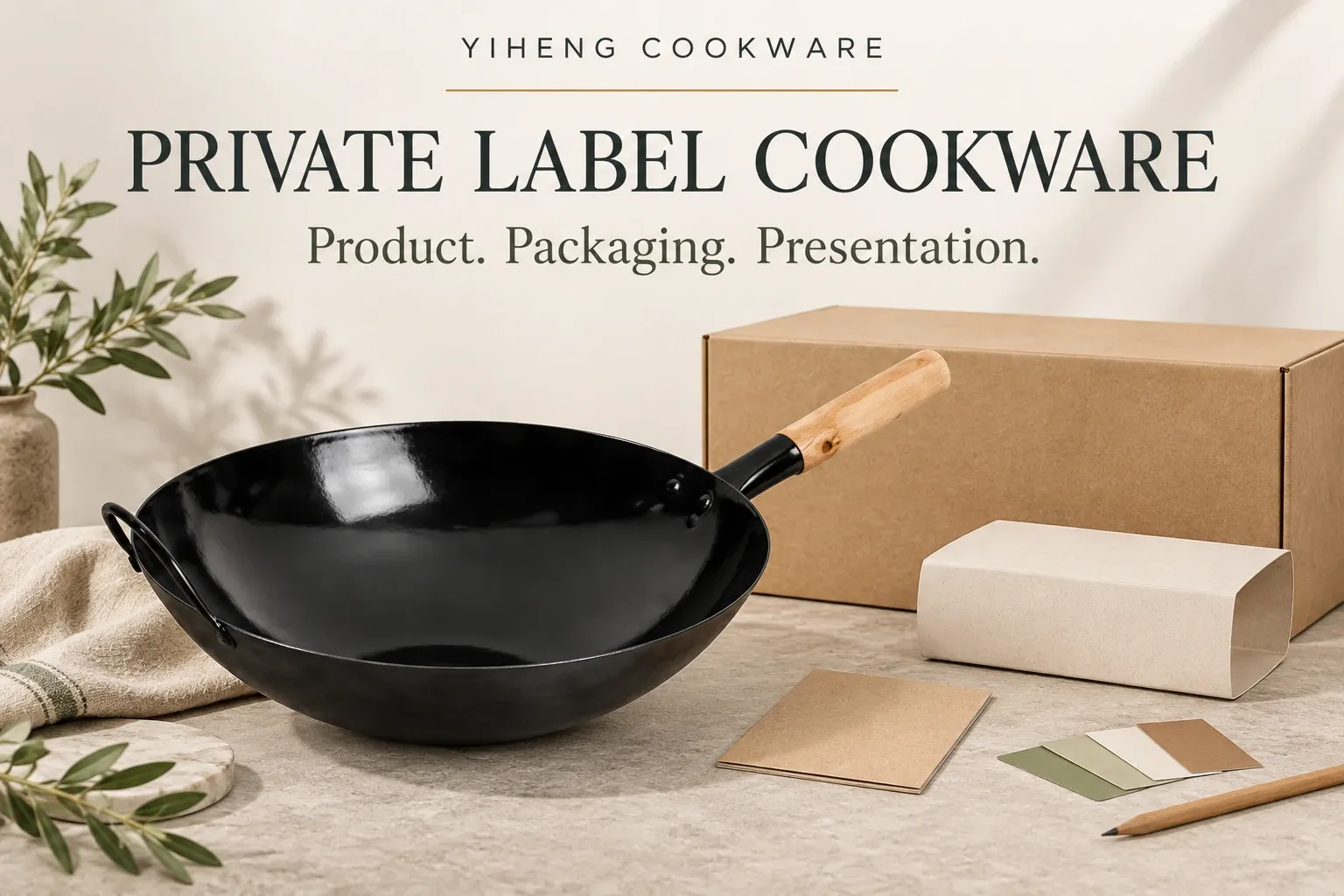 A factory-side walkthrough of what private label cookware actually covers — logo application, packaging, surface finishes and accessory set-building —