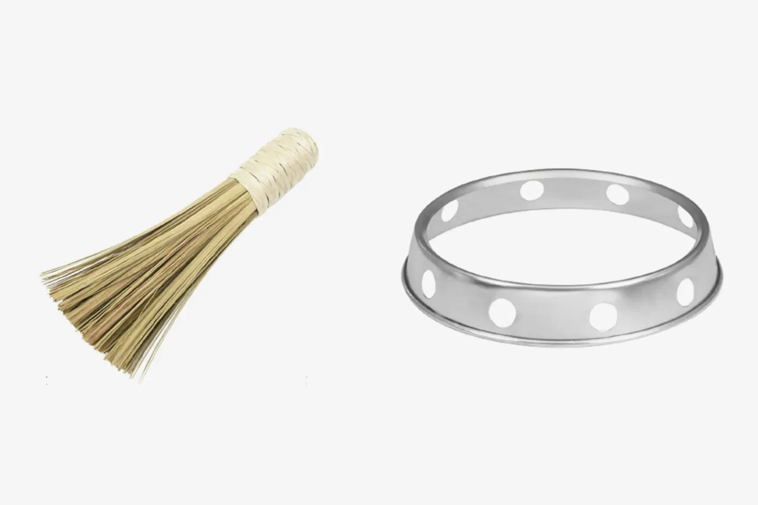 YH-ACC-110 bamboo wok brush and YH-ACC-109 stainless steel wok ring product reference photographs.