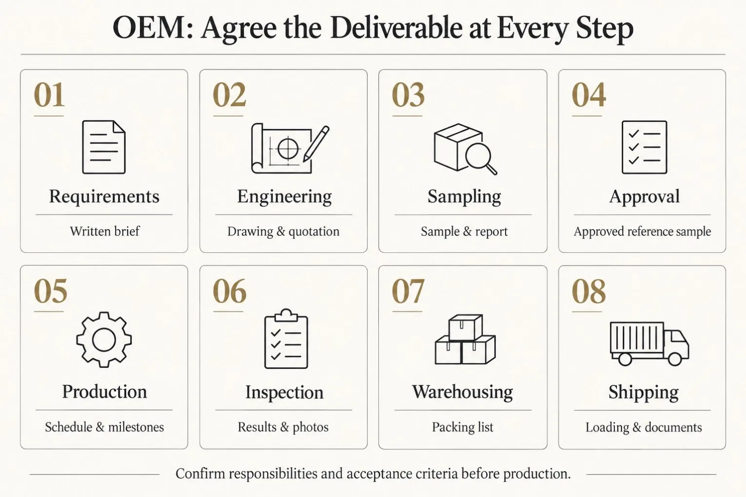 Eight-stage OEM planning framework from requirements through shipping
