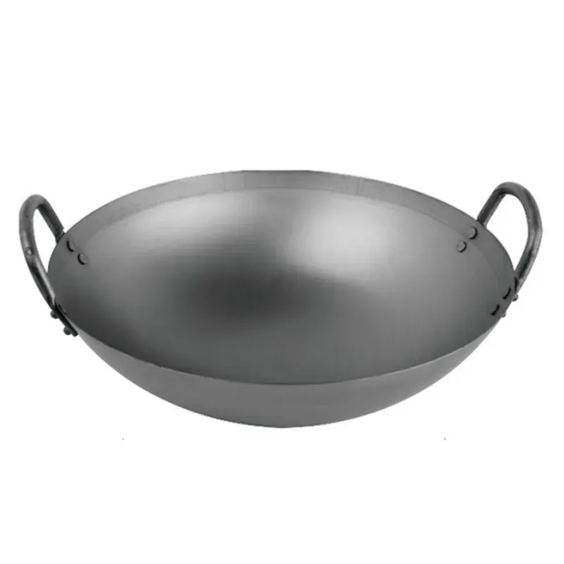 YH-CSW-201 natural-finish machine-made carbon steel wok with two loop handles