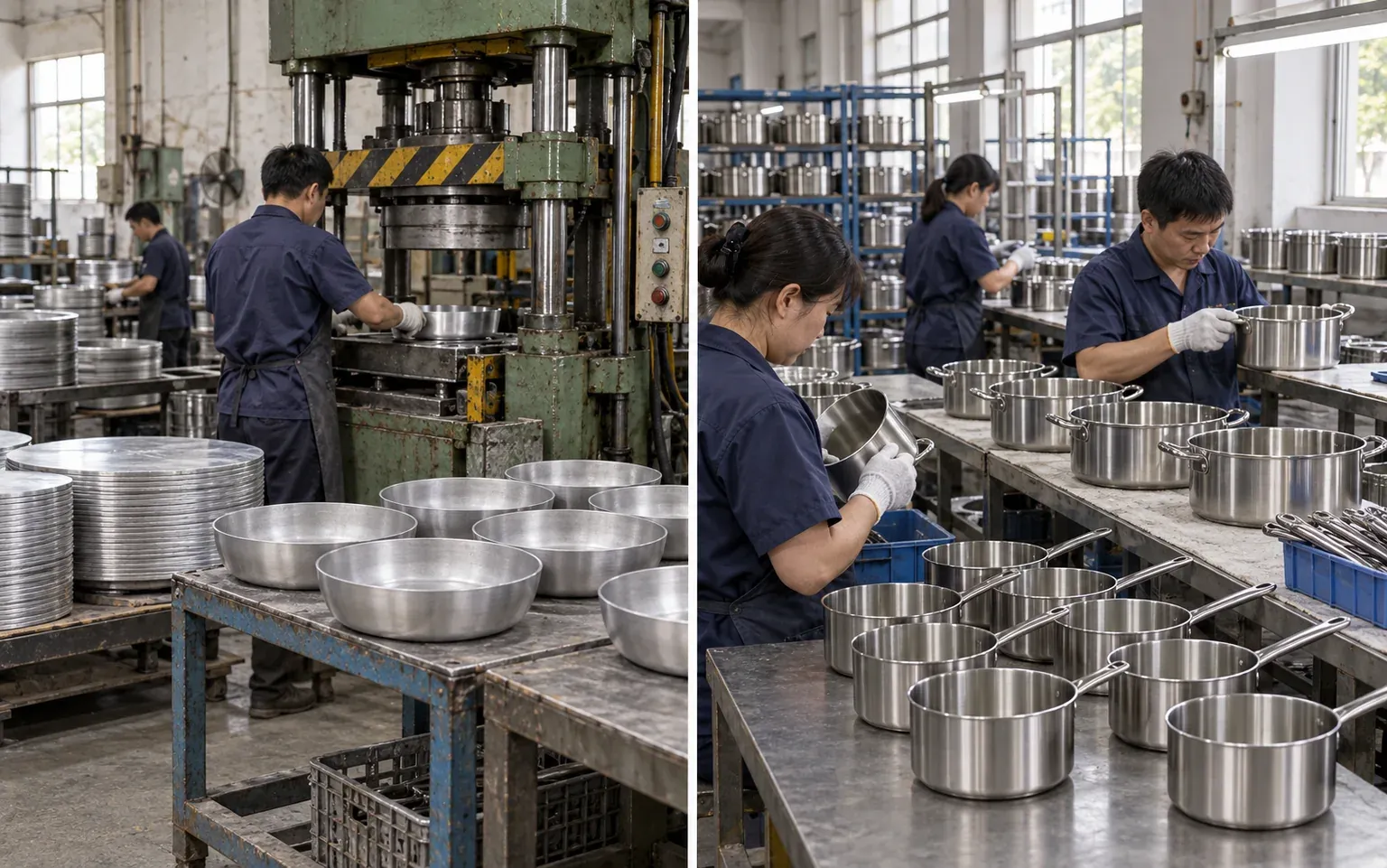 Separate aluminum cookware forming and stainless steel cookware finishing routes at long-term partner bases