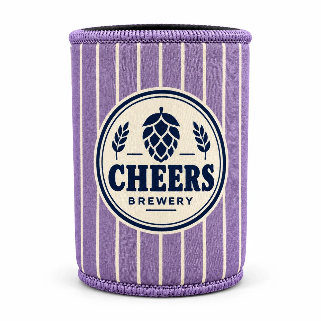 purple-pinstripe-can-cooler-front-view