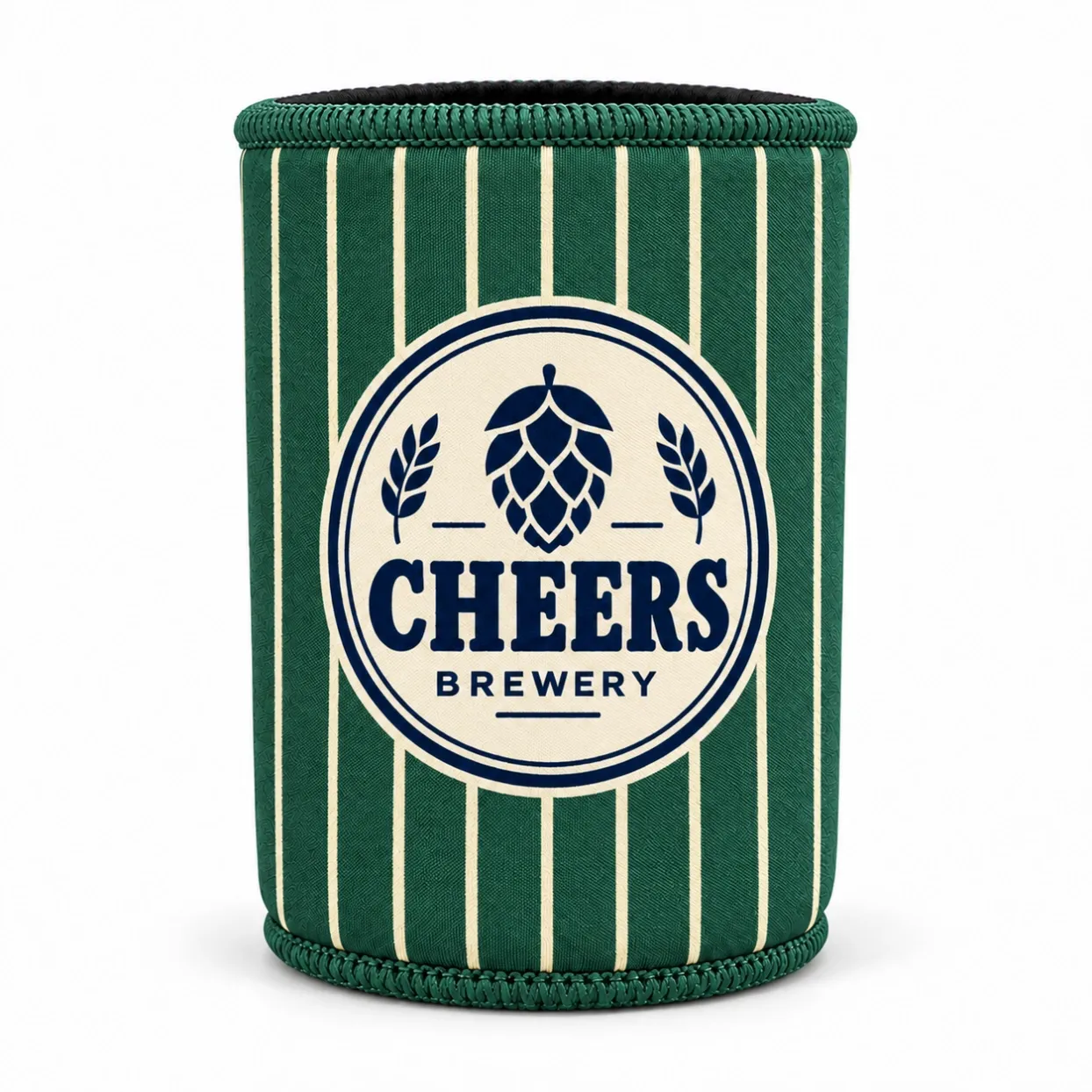 green-pinstripe-can-cooler-front-view