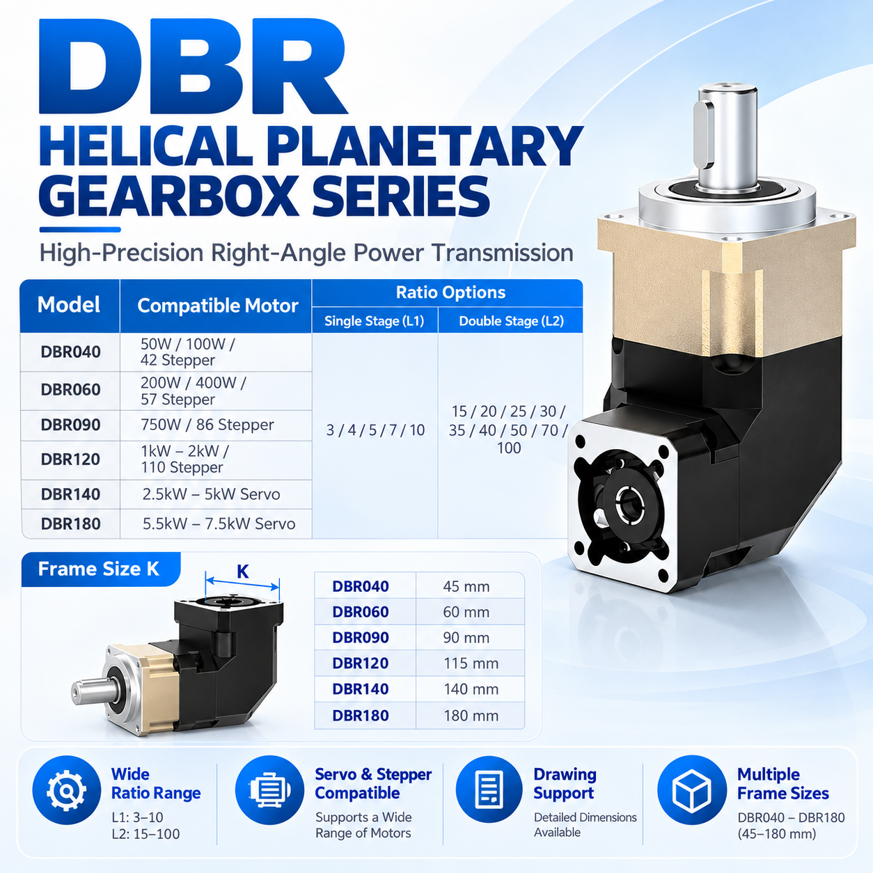 DBR 90 Degree Right-Angle Helical Planetary Gearbox image 2