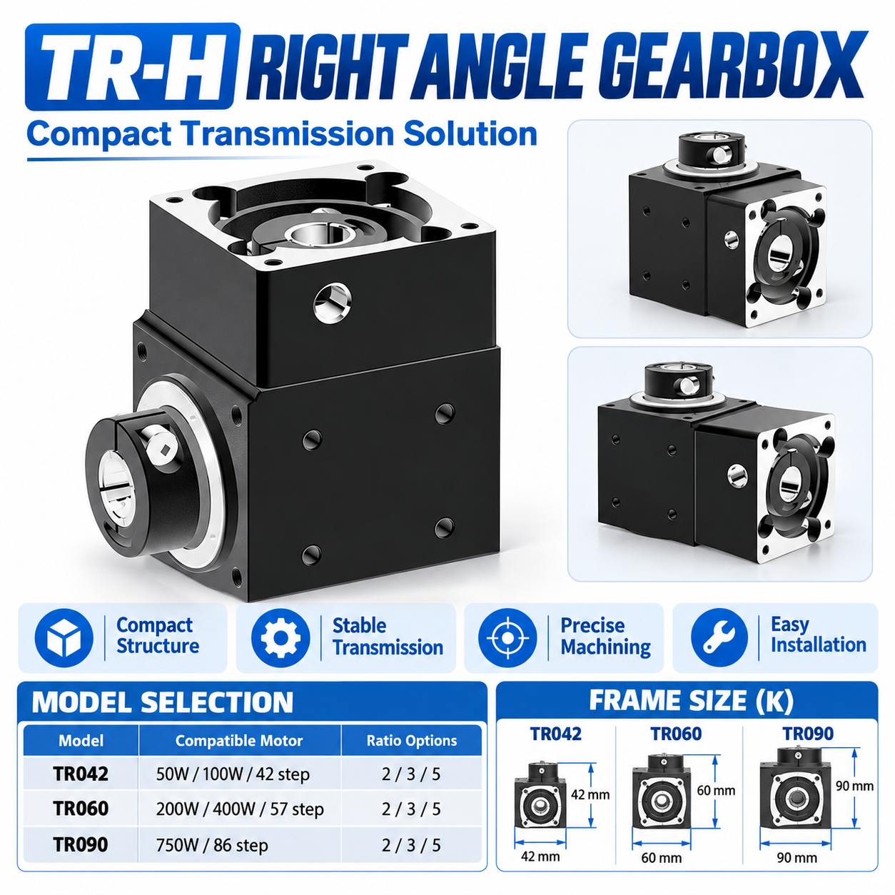 TR-H Right-Angle Gearbox 2/3/5 Ratio Precision Hole Output main image