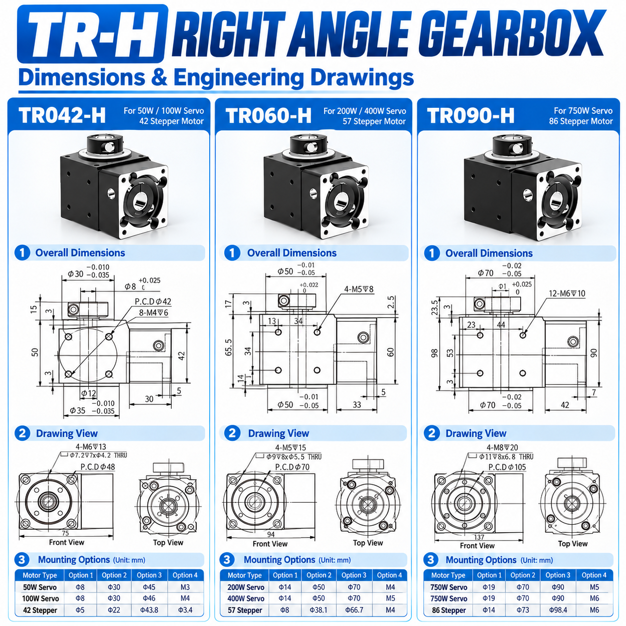 TR-H Right-Angle Gearbox 2/3/5 Ratio Precision Hole Output image 4