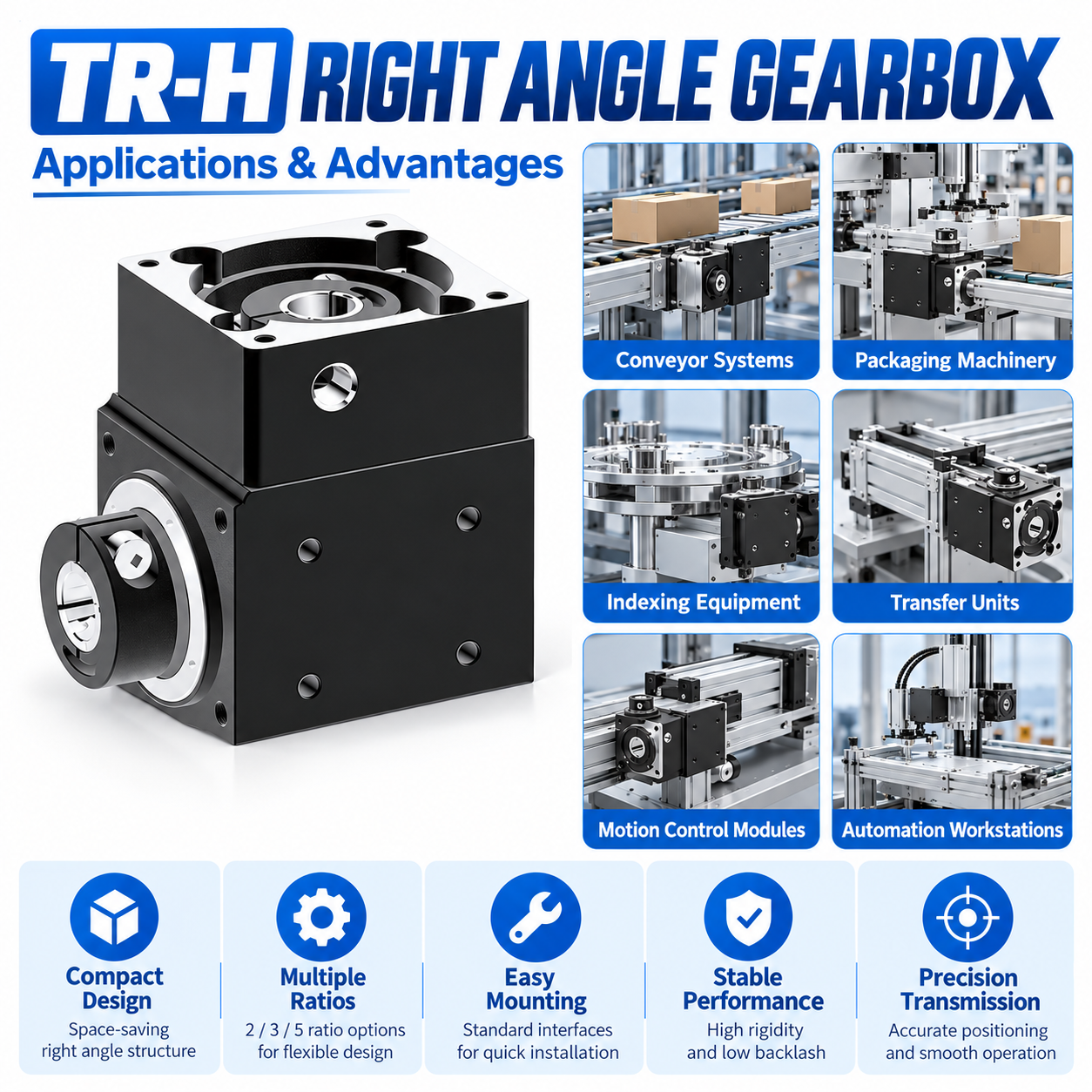 TR-H Right-Angle Gearbox 2/3/5 Ratio Precision Hole Output image 5