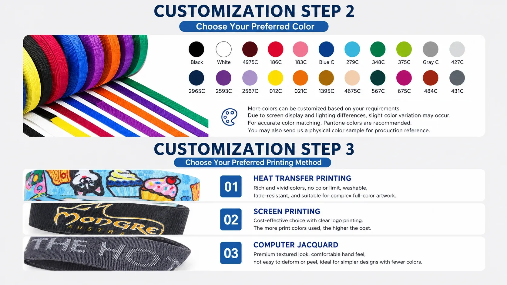 Wristband color and printing customization options