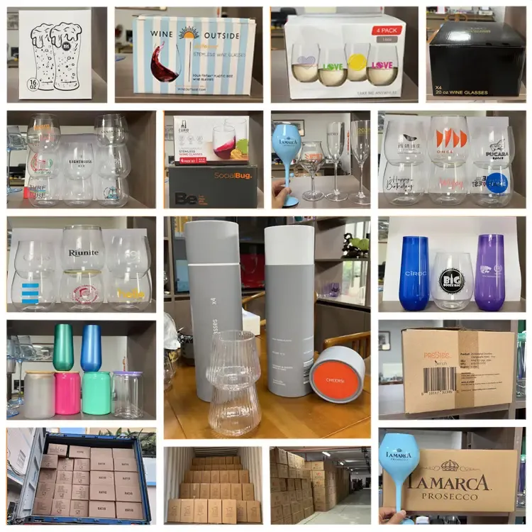 Gallery of custom printed wine glasses from various client projects