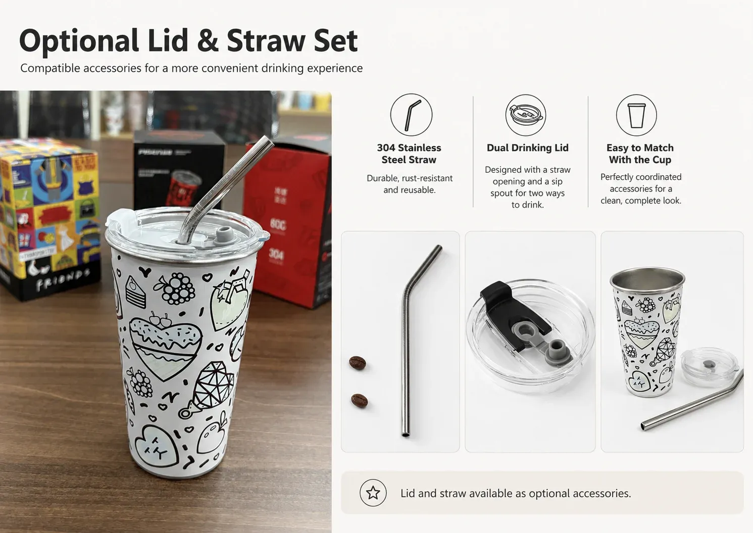 Dual-drinking lid and stainless straw