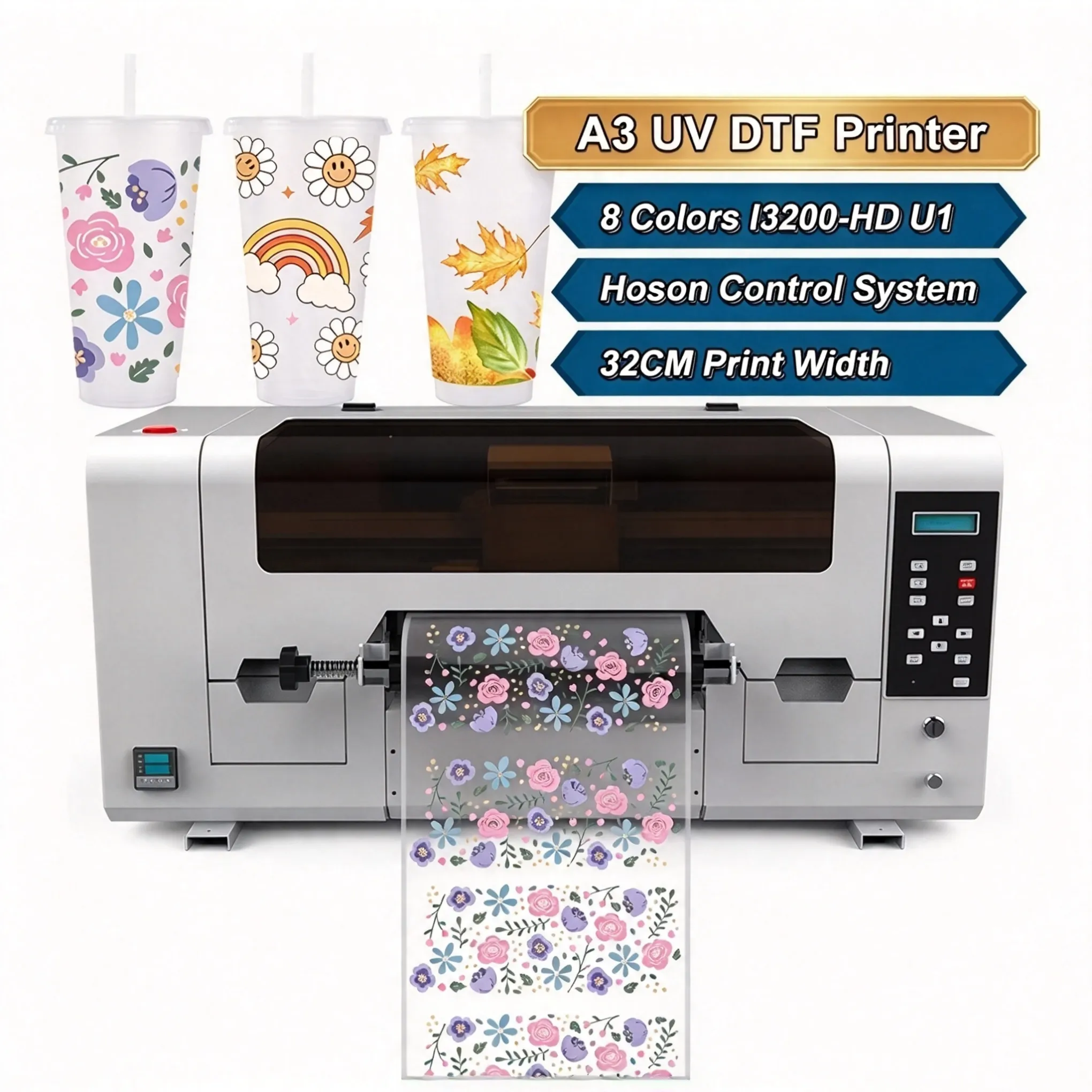 Industrial UV DTF printer machine with Epson I3200HD U1 printhead 8 channels