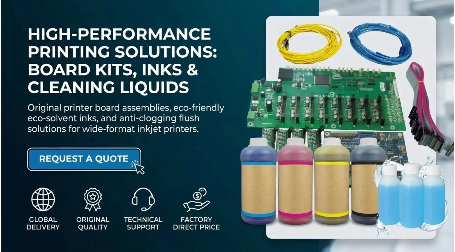 Industrial inkjet printer board kit, eco solvent printer ink, and printhead cleaning liquid wholesale
