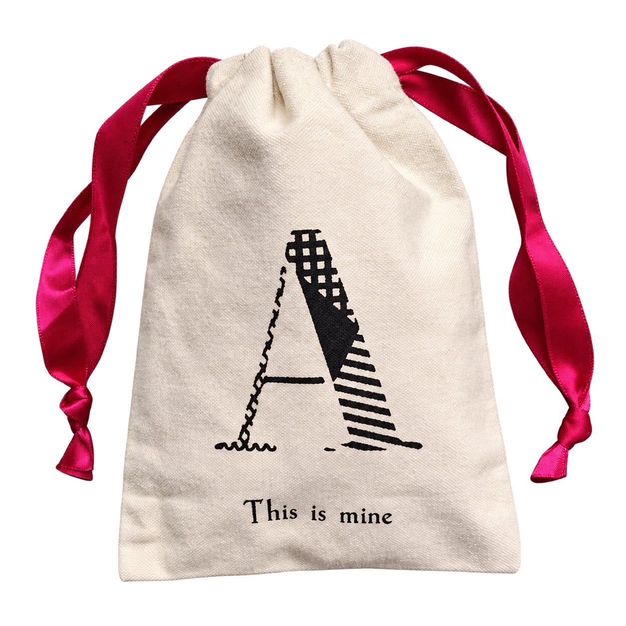 Canvas drawstring pouch with red ribbon