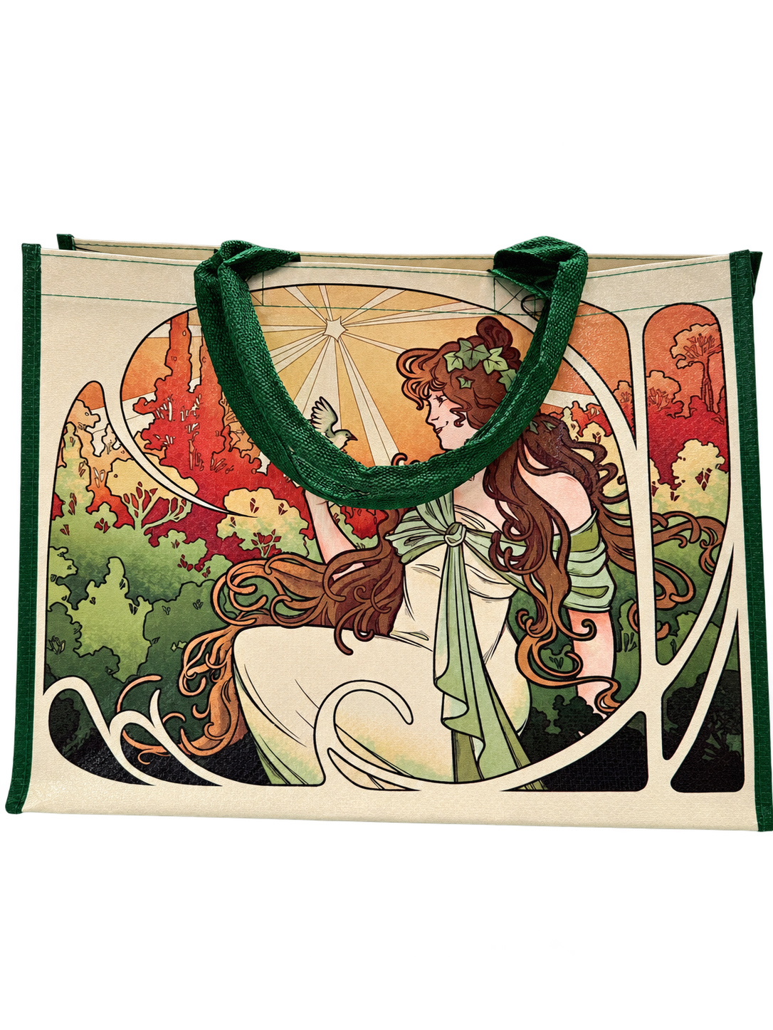 Custom laminated PP woven shopping bag with art nouveau print
