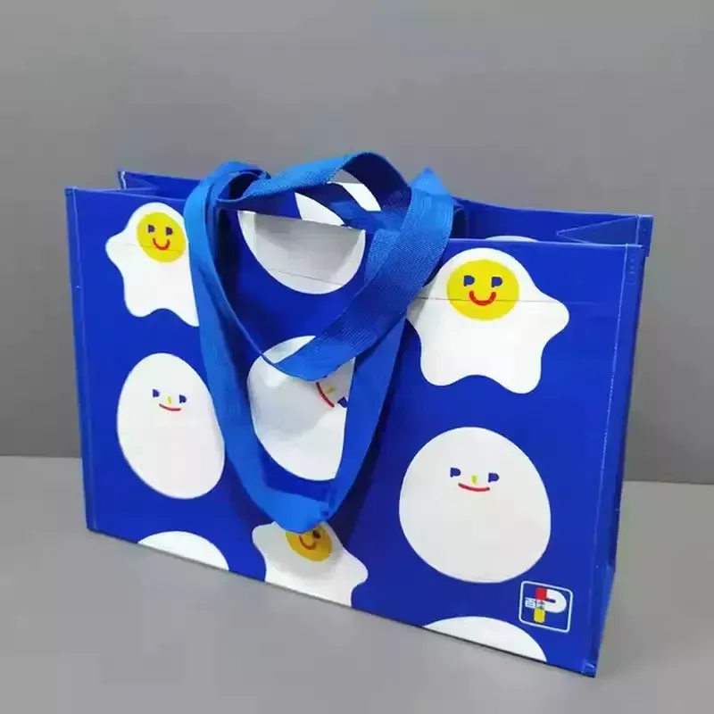 RPET laminated shopping bag with side gusset and blue loop handles