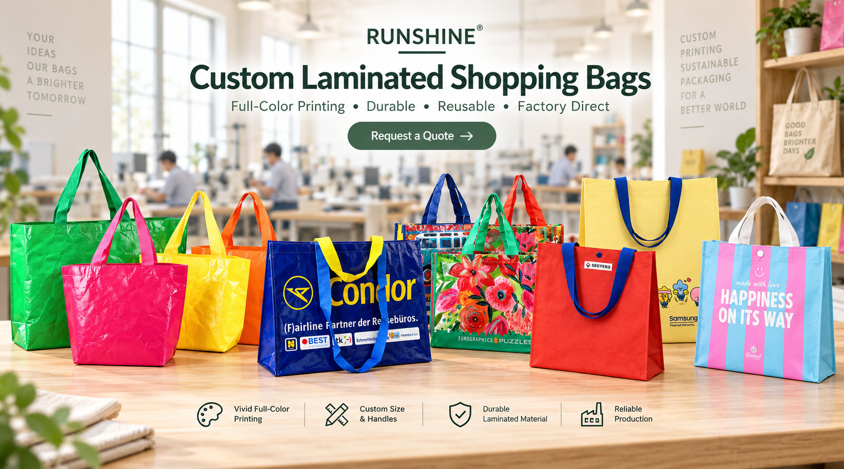 Custom laminated shopping bags with full-color printing by RUNSHINE