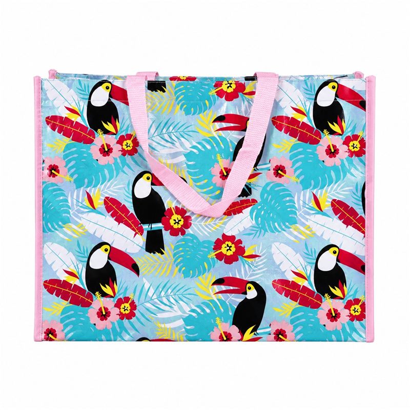 Front view of custom tropical print laminated shopping bag