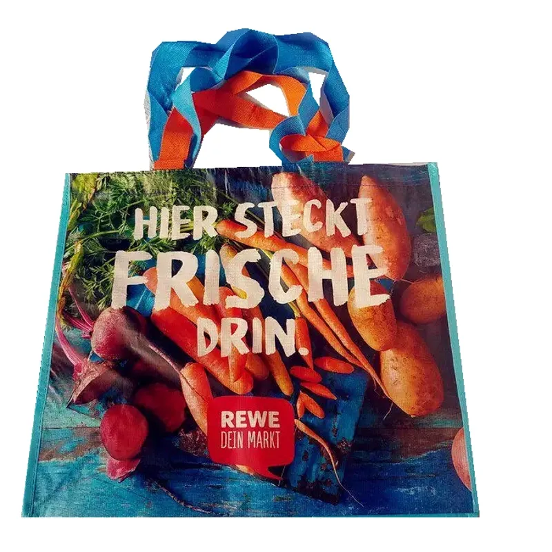 Custom RPET laminated non-woven shopping bag with full-color supermarket print