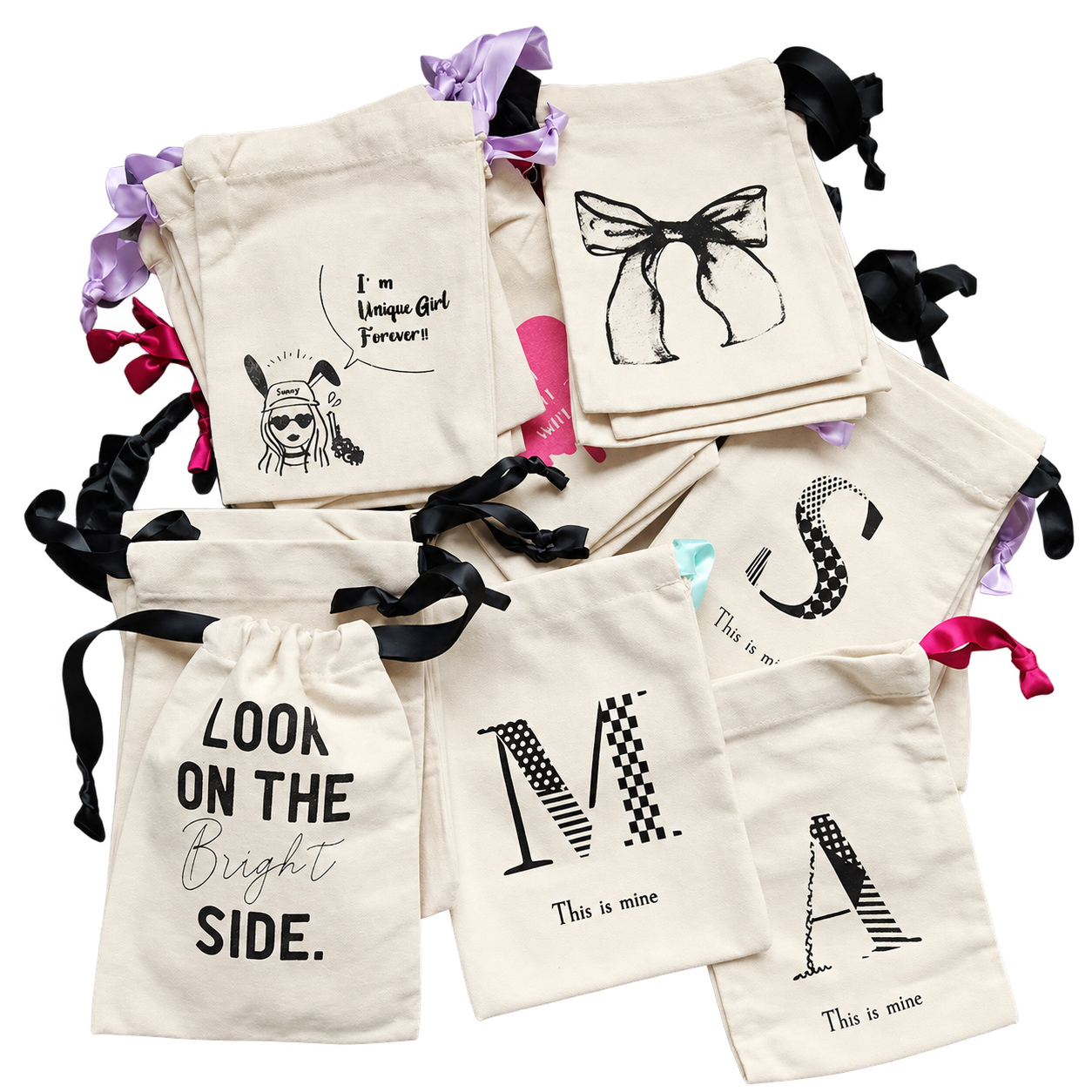 Custom Canvas Drawstring Gift Bag with Ribbon Closure