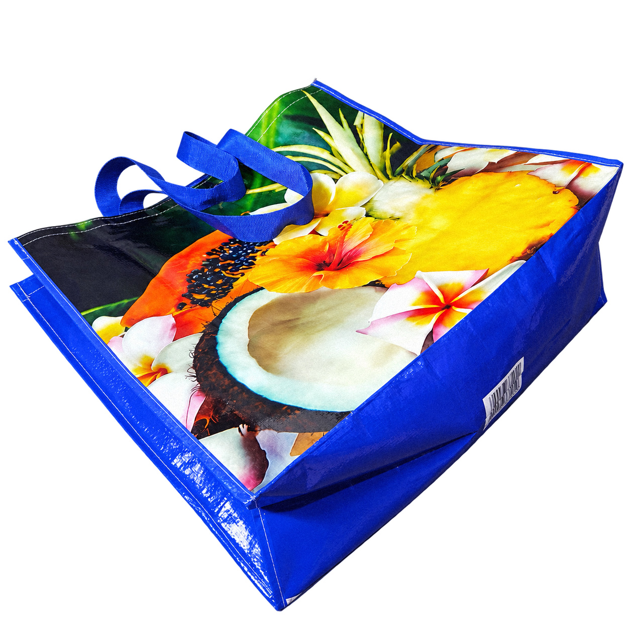 Bottom and gusset view of large laminated PP woven shopping bag