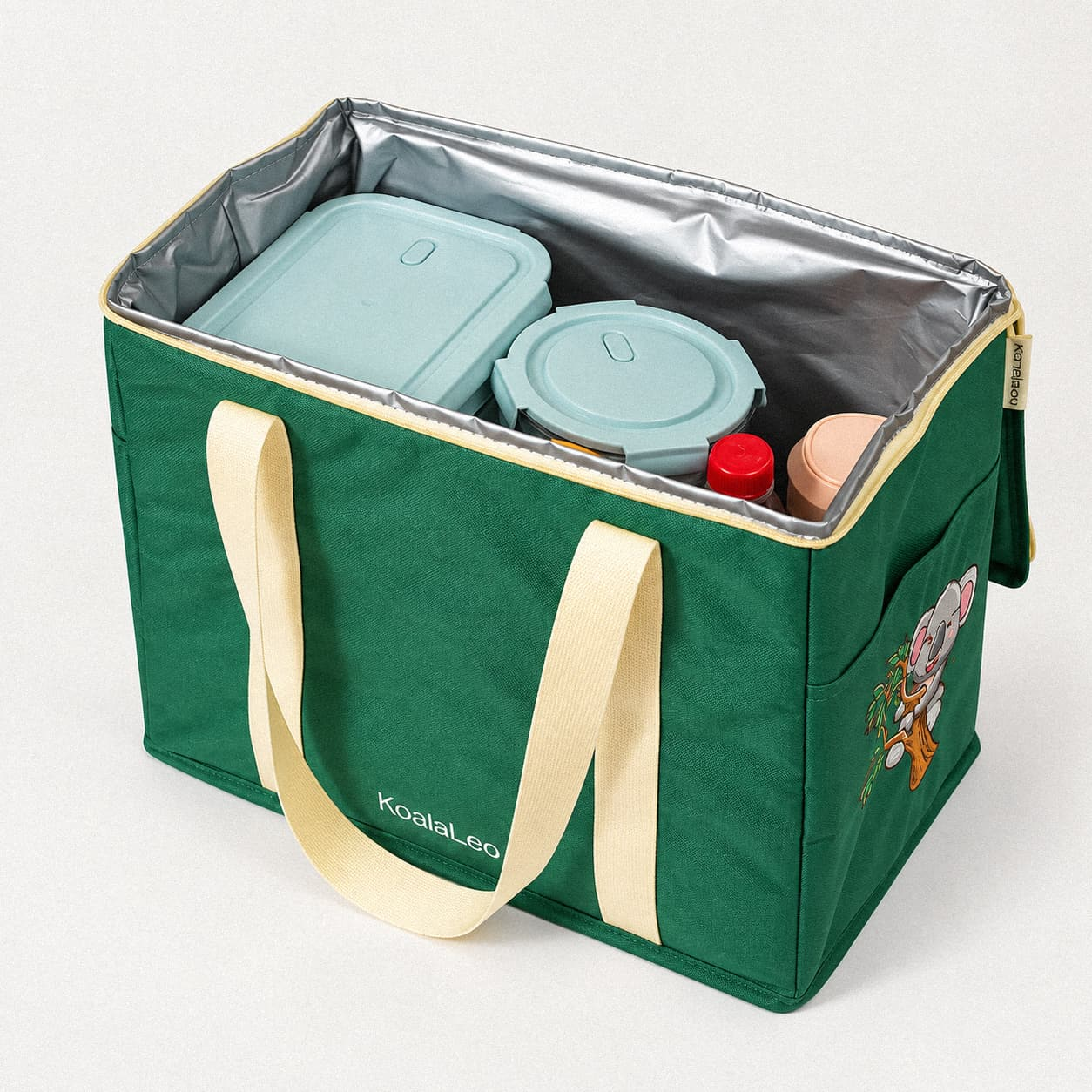 Large insulated grocery tote showing thermal foil lining