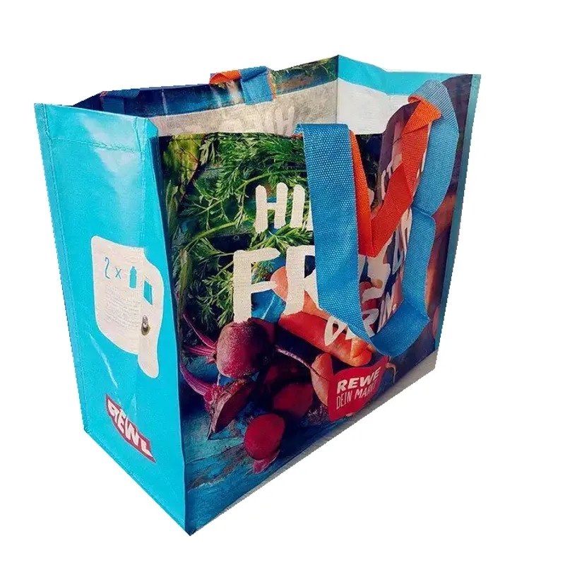 RPET laminated non-woven bag showing side gusset and loop handle construction