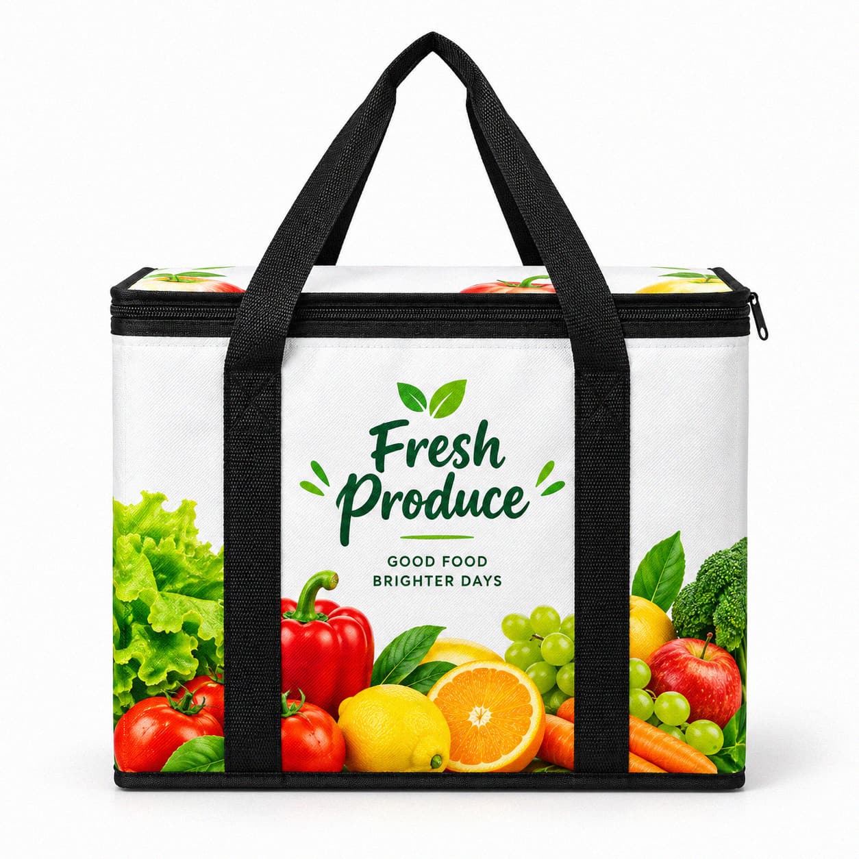 Custom insulated shopping cooler bag with fresh produce printing