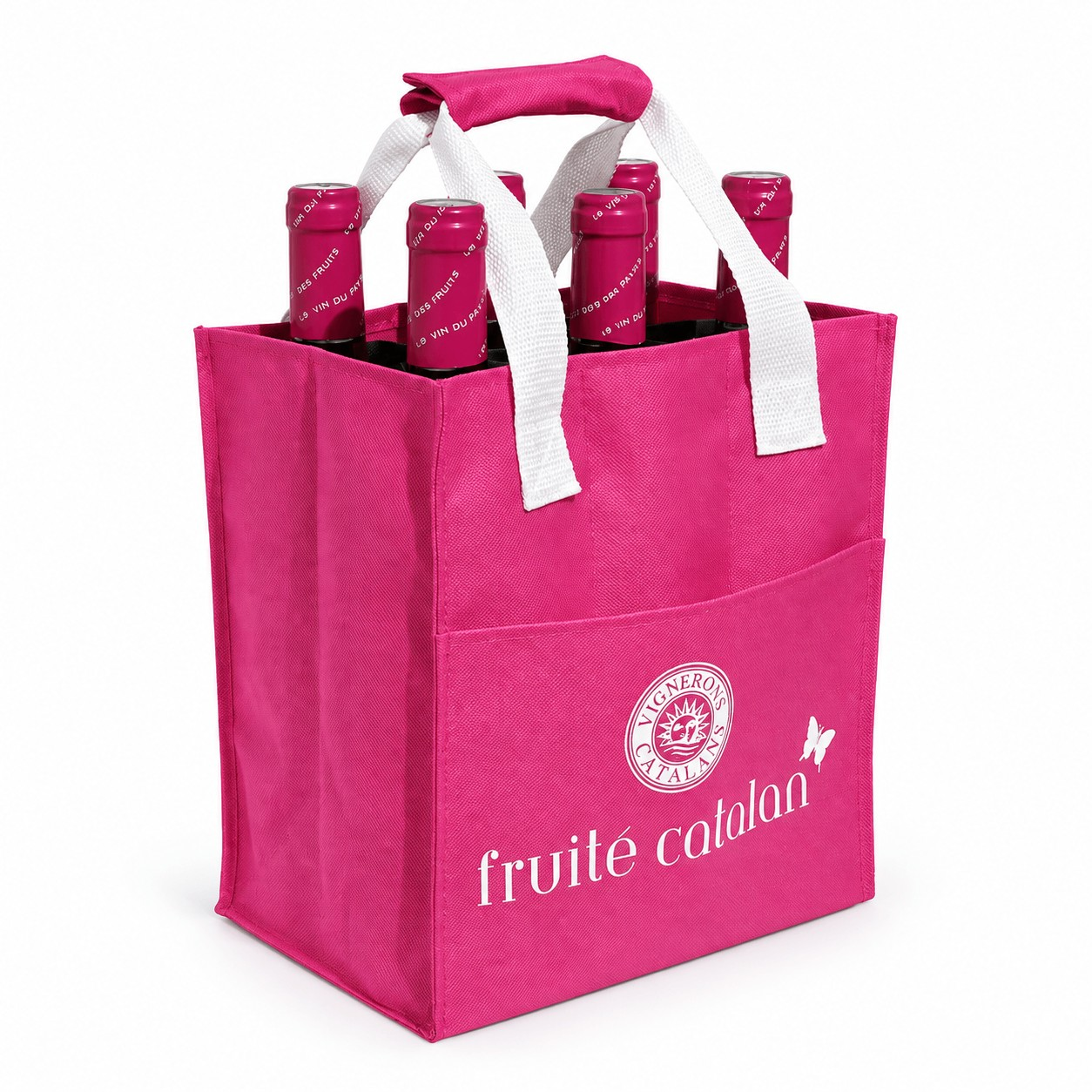 Custom pink non-woven multi-bottle wine carrier bag with custom printing