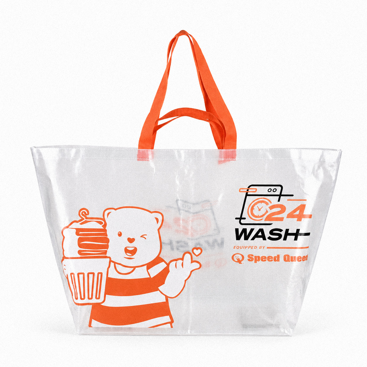 Back view of transparent laminated PP woven shopping bag with custom printing
