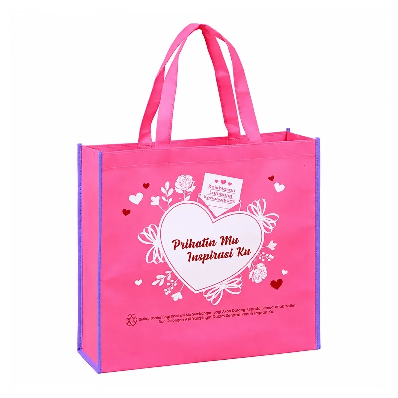 Custom pink non-woven tote bag with heart campaign print