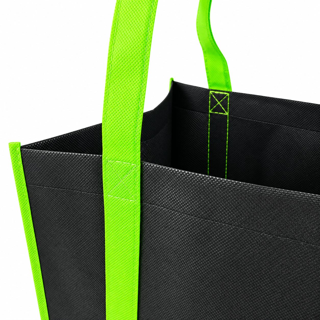 Reinforced handle stitching detail of custom non-woven shopping bag
