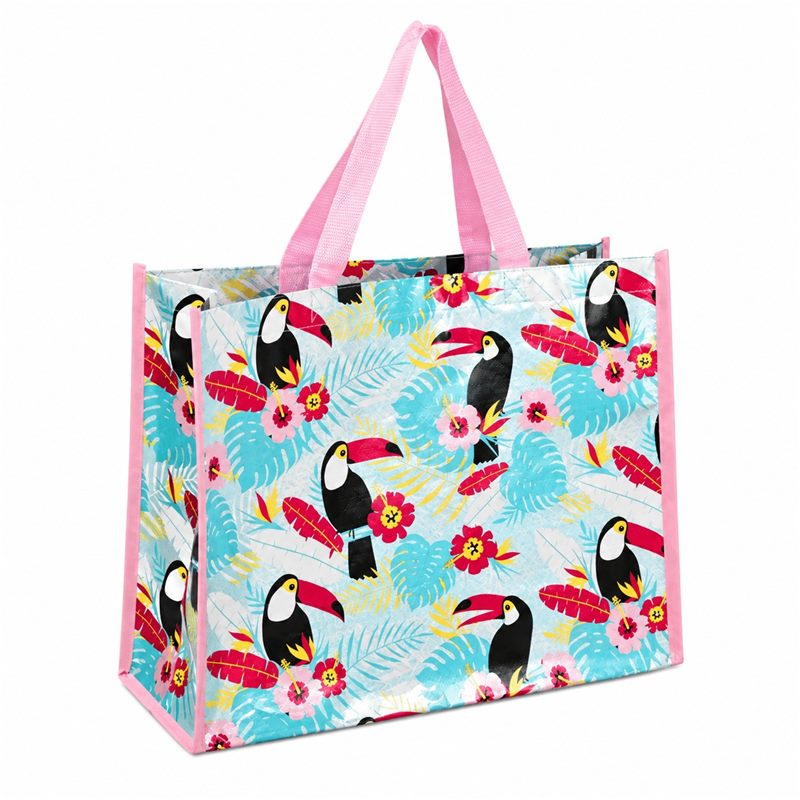 Custom tropical print laminated woven shopping bag