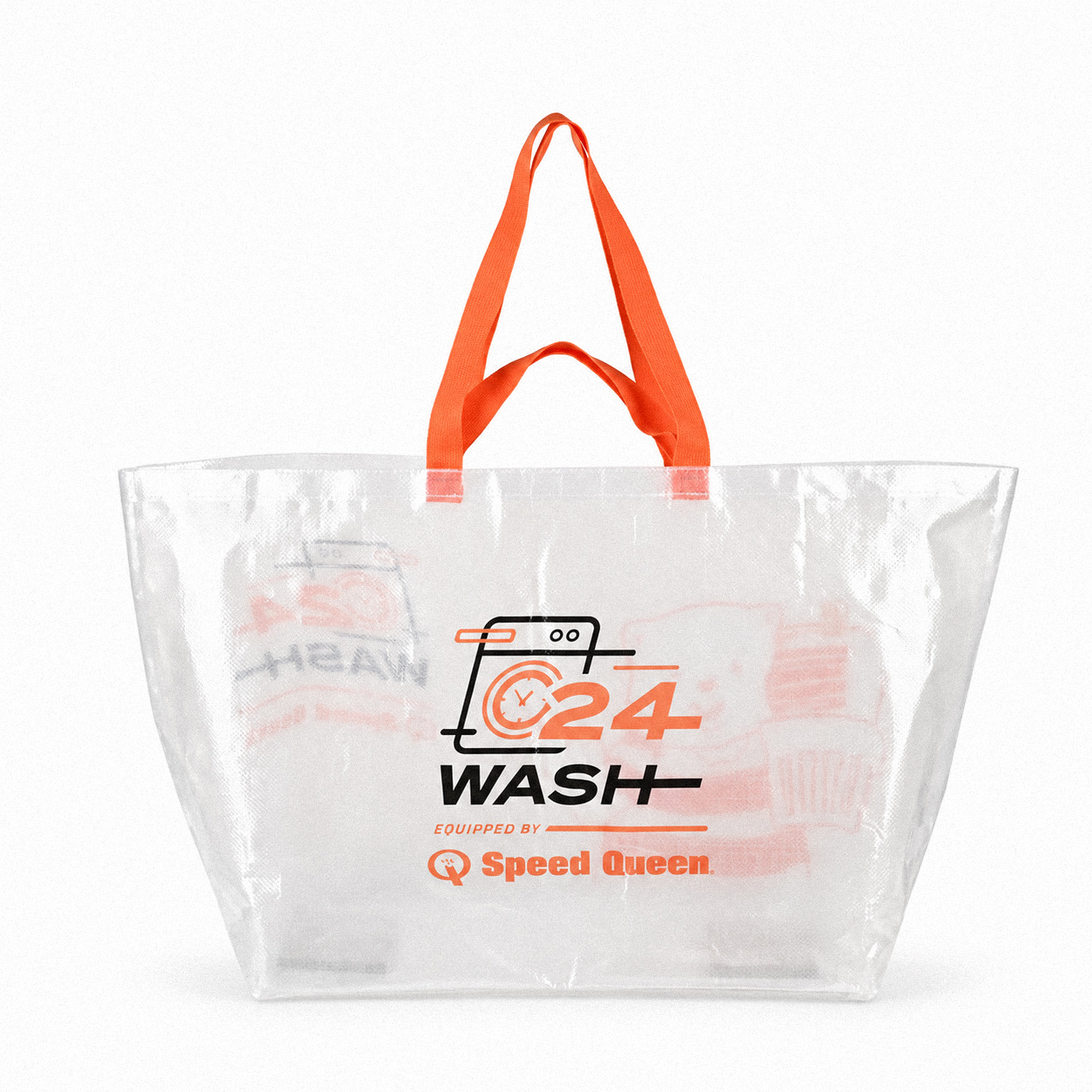 Front view of transparent laminated PP woven shopping bag with custom printing