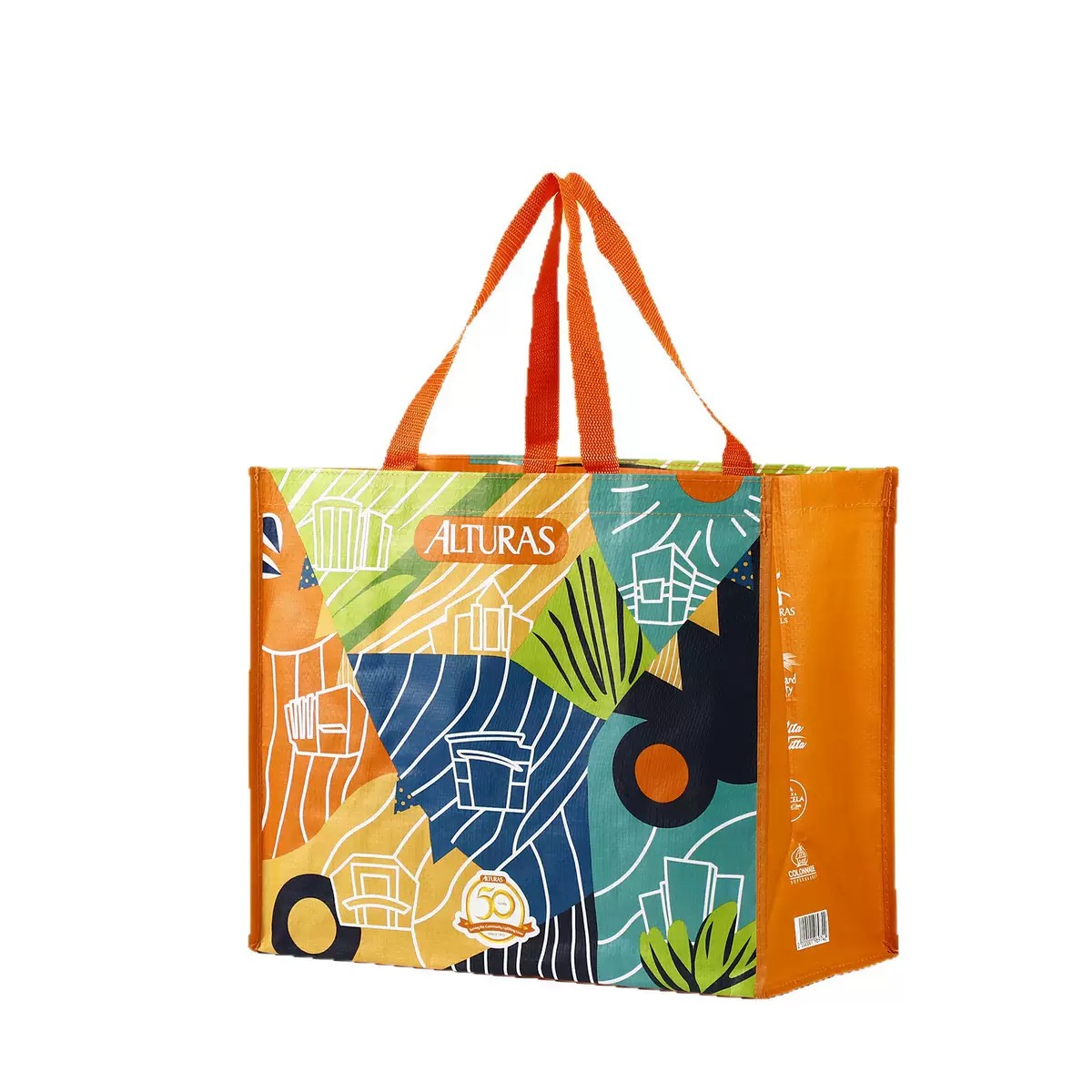 Large laminated PP woven grocery bag with side and bottom gussets