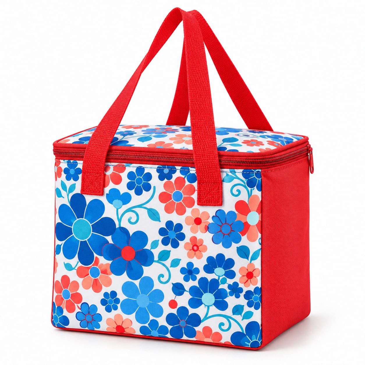 Custom insulated cooler tote with colorful floral printing